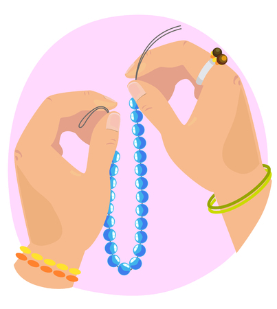 Vector of hand are making bead bracelets.のイラスト素材