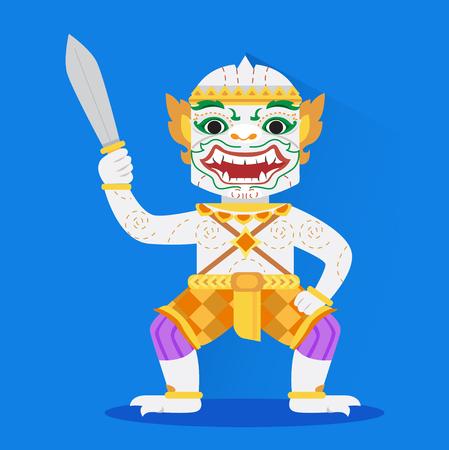 Hanuman vector stood  holding a sword.のイラスト素材