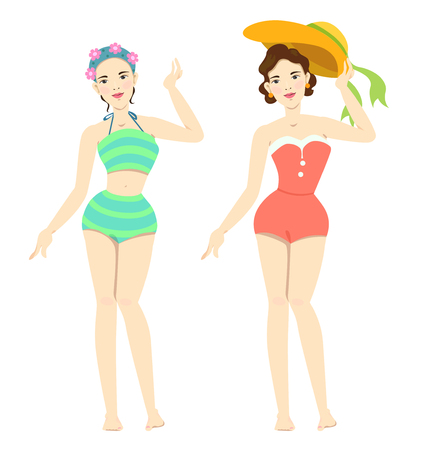 Woman wear reteo swimwear.のイラスト素材