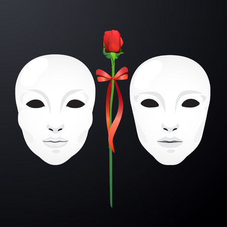 Woman and man mask with rose on black background.のイラスト素材
