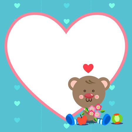 Bear and heart-shaped frame for the greeting.のイラスト素材