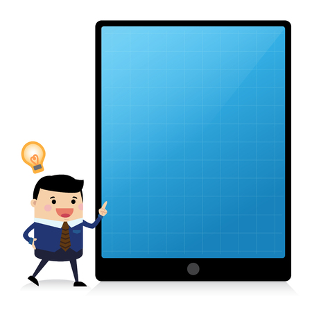 Vector of man are standing and to present with tablet.のイラスト素材