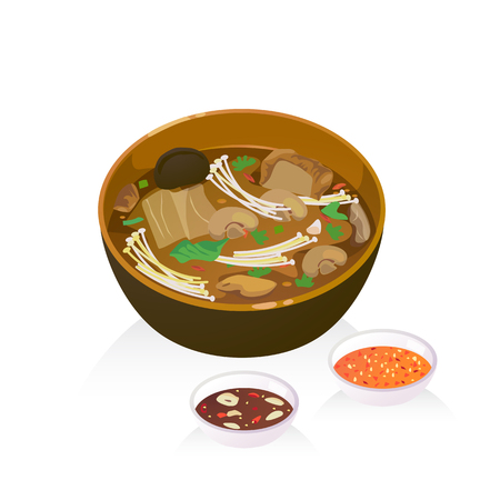 A bowl of bak kut teh : hot soup with herb ,pork, mushroom, vetgetable.のイラスト素材