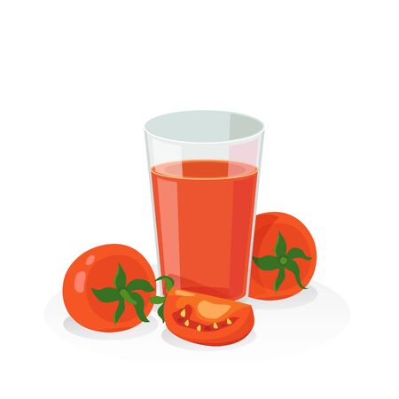 A glass of tomato juice and fresh tomato on white background.のイラスト素材