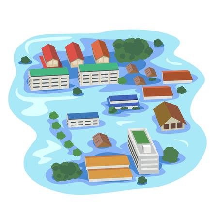 Vector of building and house, tree drowning.のイラスト素材