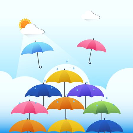 Vector of rain, cloud, sun and unbrella.のイラスト素材
