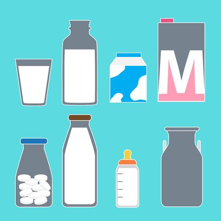 Variety of product of milk flat icon set .のイラスト素材