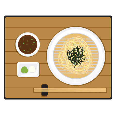 Japanese & Korean noodle with cool soup and soy sauce.のイラスト素材