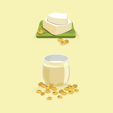 Soy milk and tofu with soy beans icon.のイラスト素材