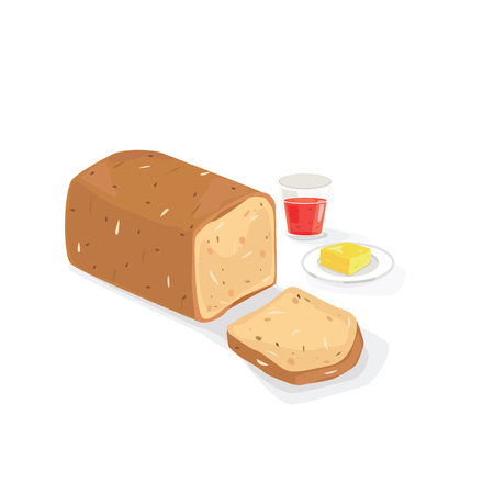 Whole wheat bread with strawberry jam and salt butter.のイラスト素材