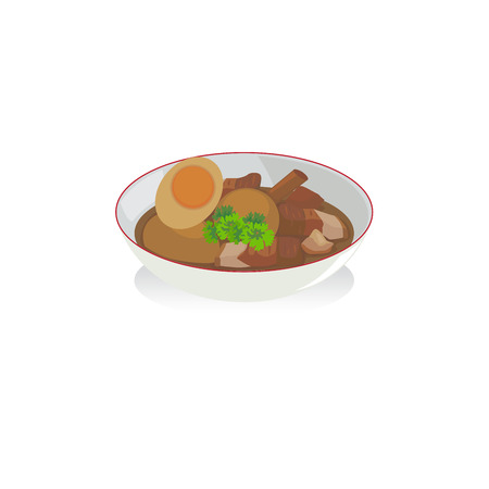 Egg and pork in sweet brown sauce in a bowl.のイラスト素材