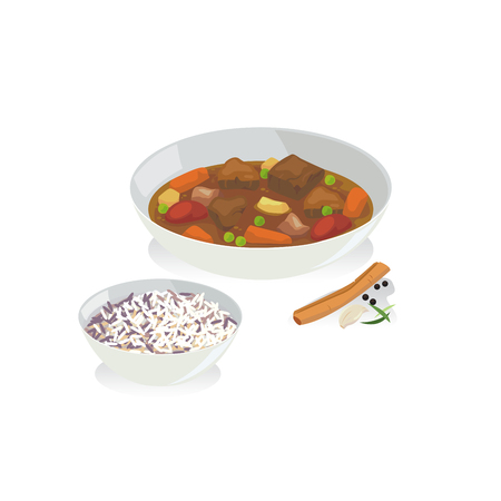 Vector of beef stew in a plate and spice.のイラスト素材