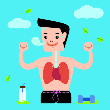 Healthy man he exercise breath have strong heart and lungs.のイラスト素材