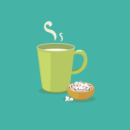 A cup of hot job tears milk and a bowl of fresh job tears.のイラスト素材