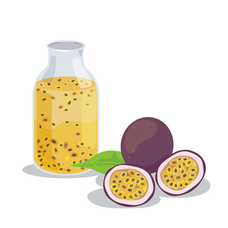 Vector of fresh passion fruits and passion fruits juice.のイラスト素材