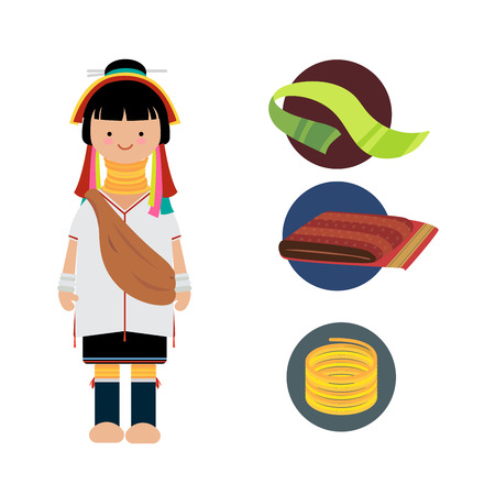 Vector of hilltribe woman dress, Hmong northern tribe,  of thailandのイラスト素材