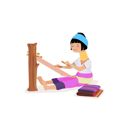 Vector of hilltribe woman work, long neck northern tribe,  of thailandのイラスト素材