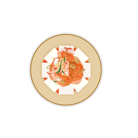 A plate of tofu topping with kimchi.のイラスト素材