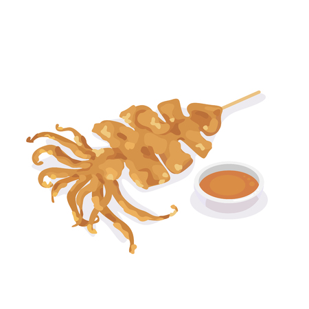 Fried giant squid with sauce on white background.のイラスト素材