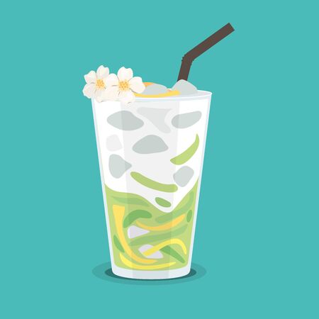 Thai dessert lod chong, pandan noodles with coconut milk and jackfruit.のイラスト素材