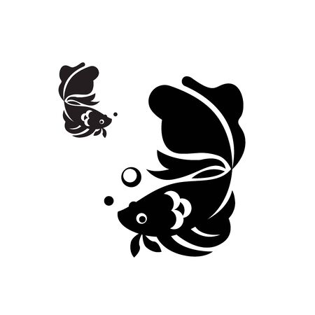 Vector of siam fighting fish - black and white colourのイラスト素材
