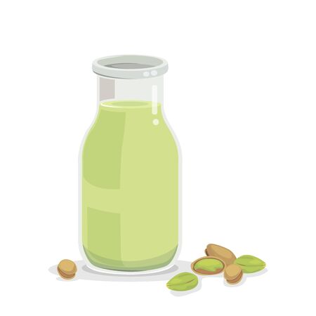 A bottle of fresh pistachio milk and pistachio nut.のイラスト素材