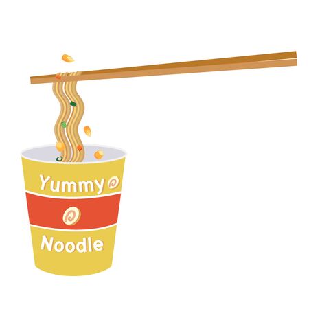 A cup of instant noodles and chopsticks.のイラスト素材