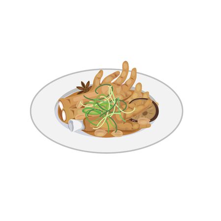 Chinese food - a dish of braised chicken feet with peanut.のイラスト素材