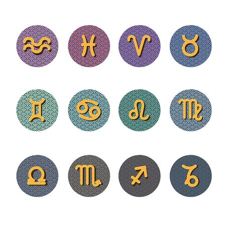 Colorful zodiac sign set on white background.のイラスト素材