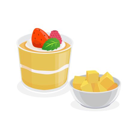 chinese mango pudding and fresh mango.のイラスト素材