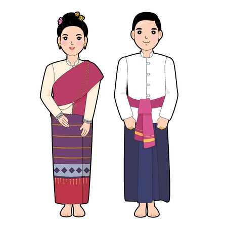 Woman and man in northen of thai traditional dress.のイラスト素材