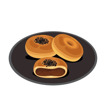 A dish of sweet red bean bun.のイラスト素材