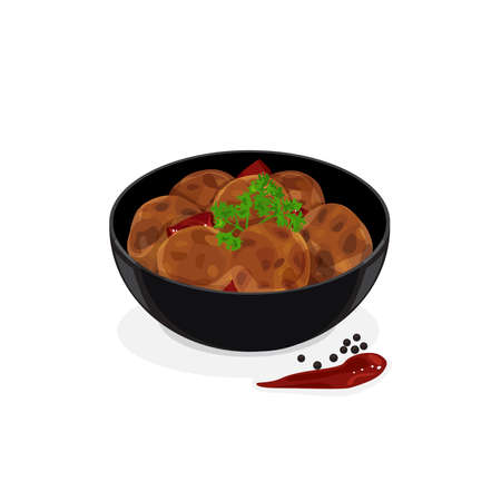 Bowl of braised pork balls in gravy.のイラスト素材