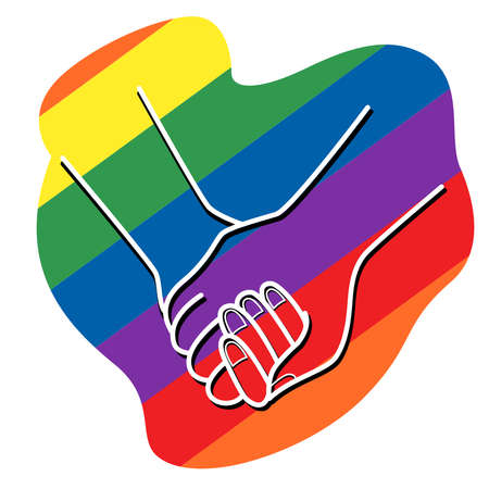 Outline of hand in hand on colorful background.のイラスト素材