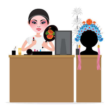 Chinese soap poeras - Actor women makeup her face befor show.のイラスト素材