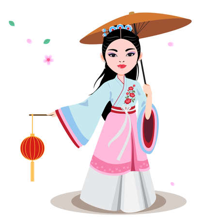 Chinese soap poeras - Woman in traditional costume.のイラスト素材