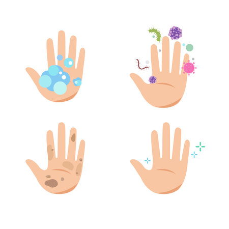 Icon of dirty hand and hand clean protect bacteria.のイラスト素材