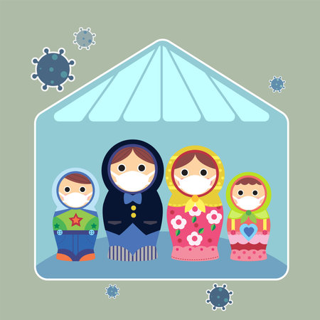 A family stay home protect himself form virus or dust.のイラスト素材