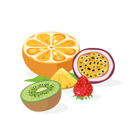 Group of fresh sour fruits on white background.のイラスト素材