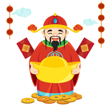 Smile wealthy or lucky god holding gold in his hand.のイラスト素材