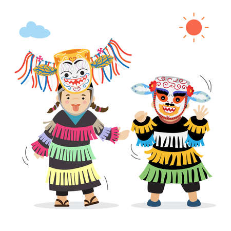 Northeast of thailand (isan) traditional folk game at Loei province - Phi Khon Nam festival.のイラスト素材