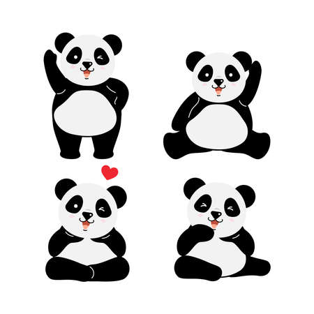 Collection cute cartoon panda character in various poses.のイラスト素材