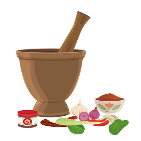 Ingredients for making chili paste - thai chili paste.のイラスト素材