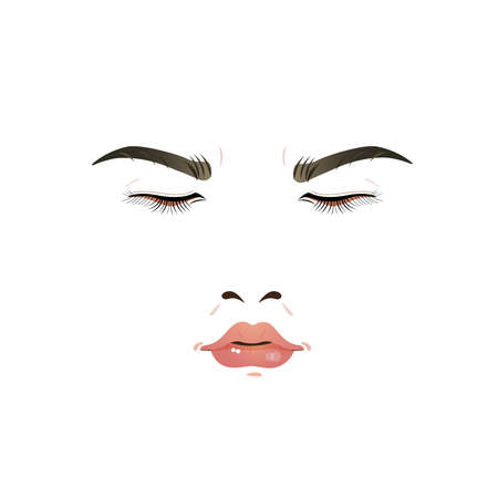 Close up face- young woman has grouchy face and bad mood.のイラスト素材