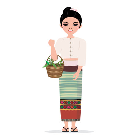 Northern of Thailand woman in traditional costume.のイラスト素材