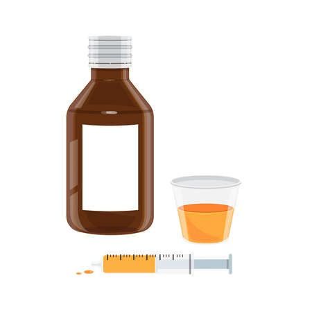 Liquid medicine in a bottle and cup.のイラスト素材