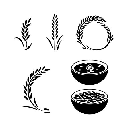 Collection rice icon and rice bowl.のイラスト素材