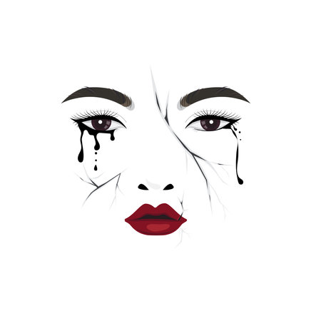 Close up face- young woman has sadness face, crying and crack.のイラスト素材