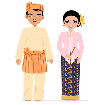 Male and female wear Thai southern classical costumes.のイラスト素材