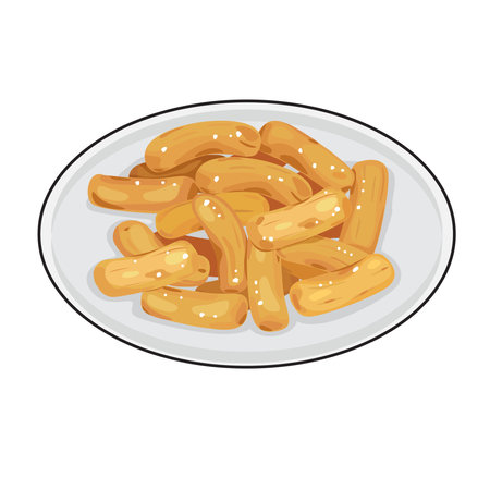 A dish of deep fried taiwanese fish tempura, Taiwanese-style fish cake Tian Bu Laのイラスト素材